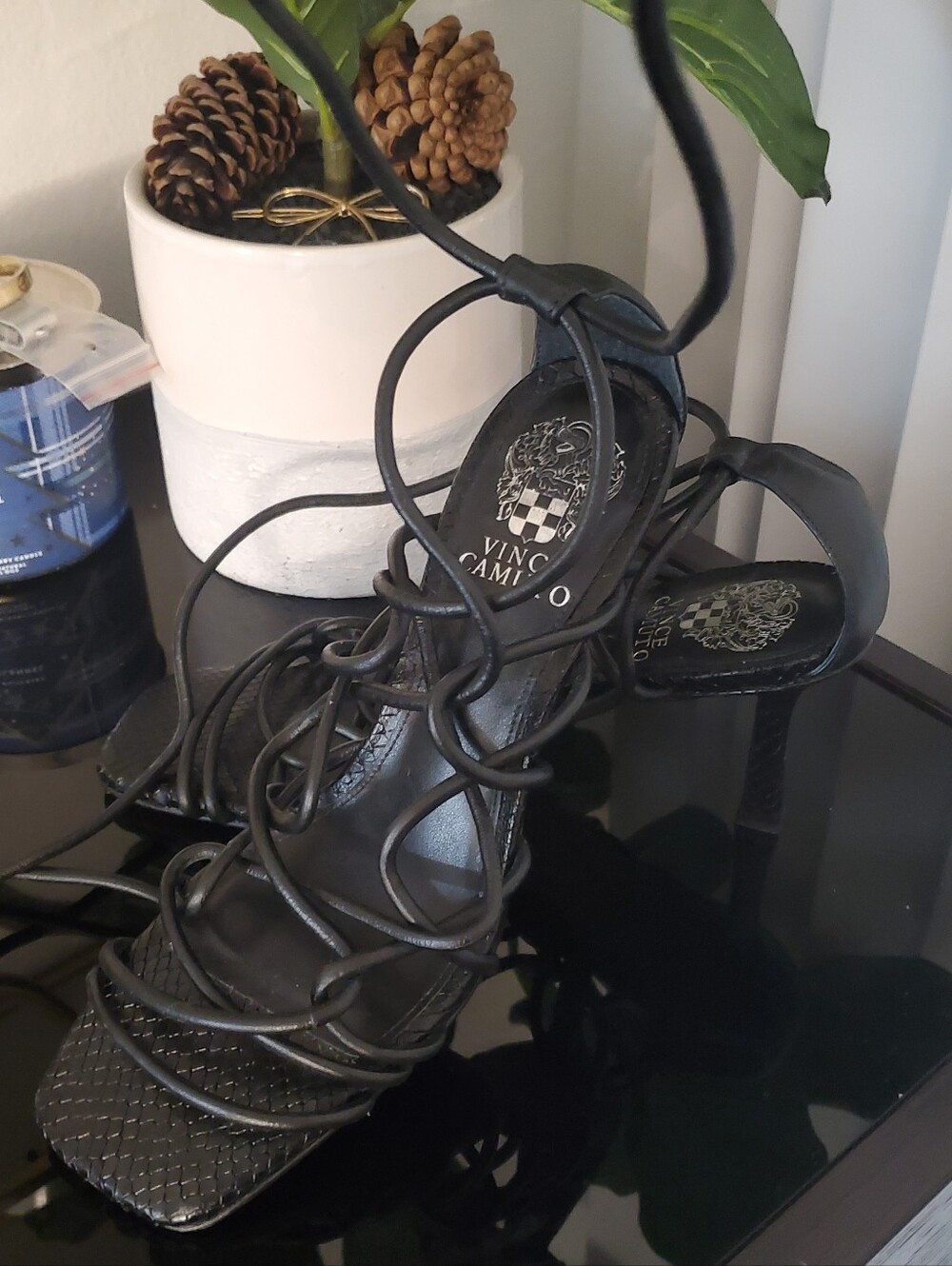 💕 Vince Camuto 💕 Black Lace-Up Strappy Heeled Sandals Size 8